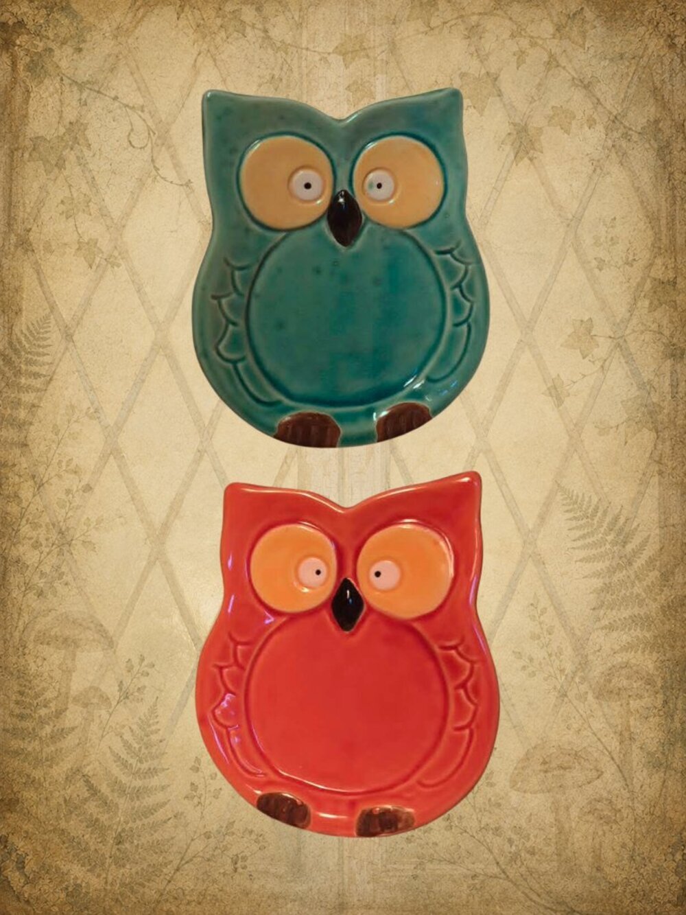 Way Up High 🌤🧚‍♂️ Vintage Ceramic Owl Trinket Dish Set of 2